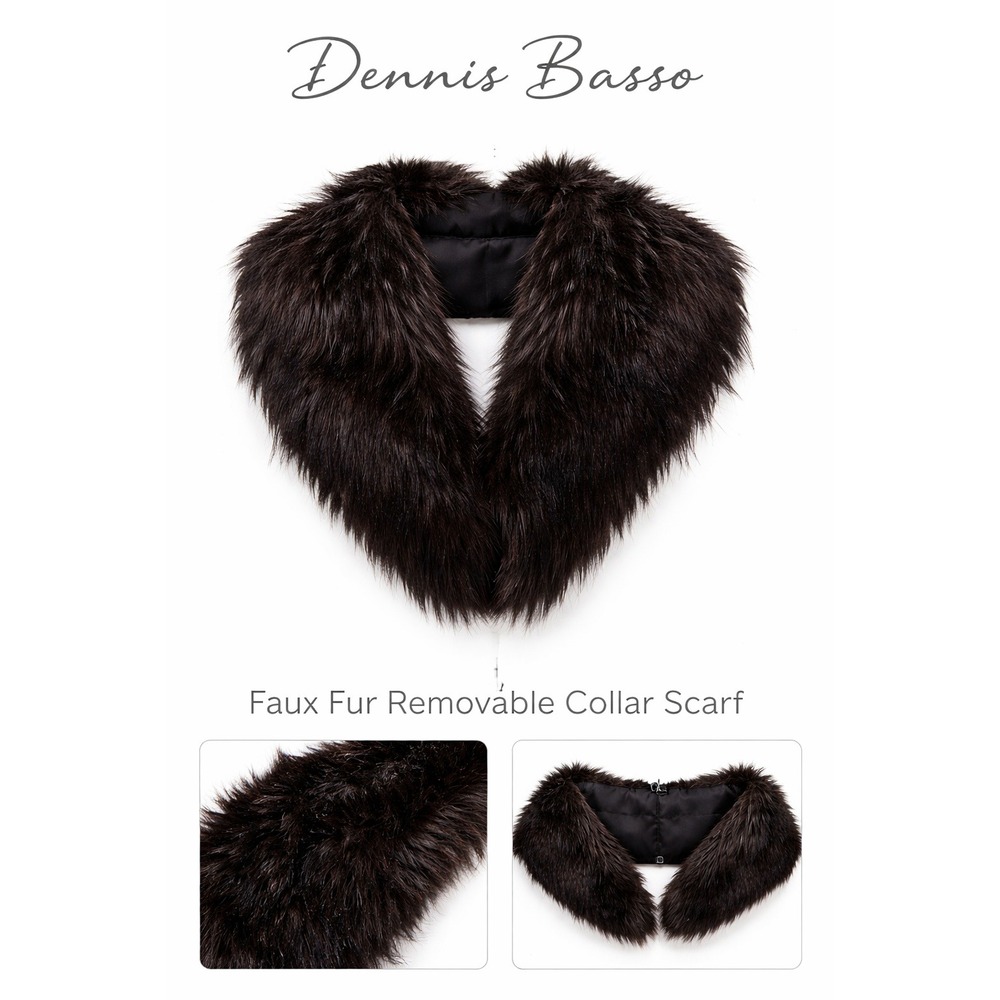 Dennis Basso Faux Fur Removable Collar Scarf Brown A227719 Plus Size 45 Inch